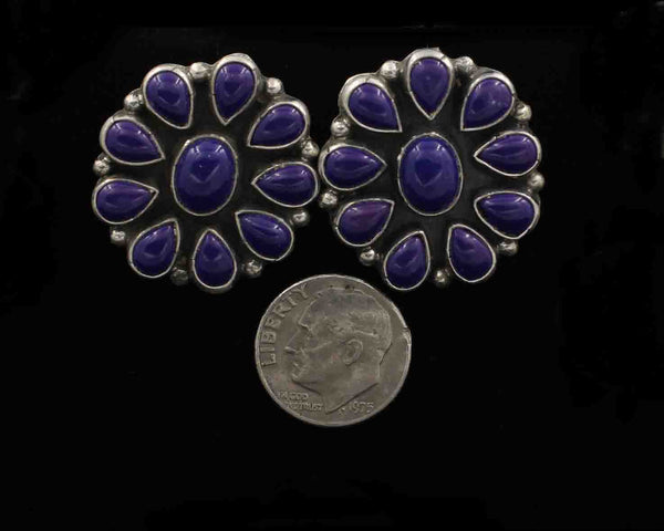 Kee C Cook - Navajo<br>1" Earrings<br>Ovals with<br>Lapis Lazuli Clusters<br>Sterling Silver