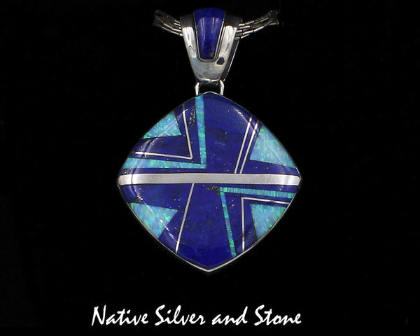Kenneth Bitsie - Navajo<br>Pendant Multi-Inlay<br>Lapis Lazuli, Opal, & Silver