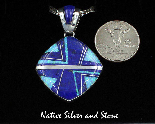 Kenneth Bitsie - Navajo<br>Pendant Multi-Inlay<br>Lapis Lazuli, Opal, & Silver