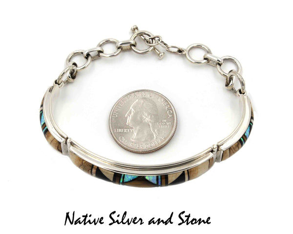 Z Kenneth Bitsie - NavajoBracelet Link InlayPicture Jasper, Tiger Eye, |  Native Silver & Stone LLC
