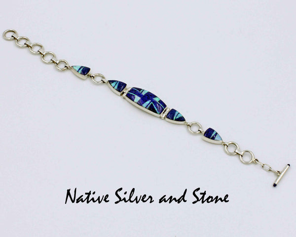 Z Kenneth Bitsie - Navajo<br>Bracelet Link Inlay<br>Lapis Lazuli & Opal<br>Sterling Silver