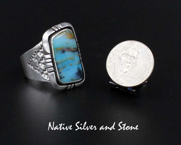 Z L Bruce Hodgins, Navajo (Deceased)<br>Ring - Natural Peruvian Opal<br>Handmade Sterling Silver<br>Sawcut & Shadowbox<br>Size 9-1/2
