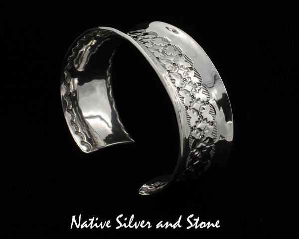Z L Bruce Hodgins, Navajo (Deceased)<br>Bracelet - 1" Cuff<br>Anticlastic Sterling Silver<br>Double-Sided Overlay & Stamped<br>X Large 7-7/8"