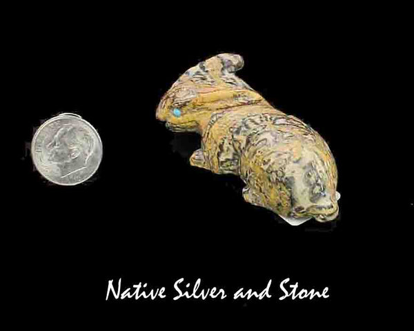 Z Rabbit<br>Zuni Fetish Carving<br>Lance Cheama<br>Leopard Jasper<br>Turquoise Eyes