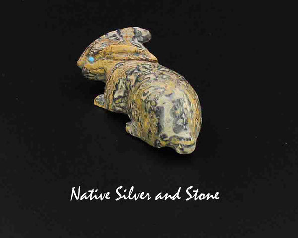 Z Rabbit<br>Zuni Fetish Carving<br>Lance Cheama<br>Leopard Jasper<br>Turquoise Eyes