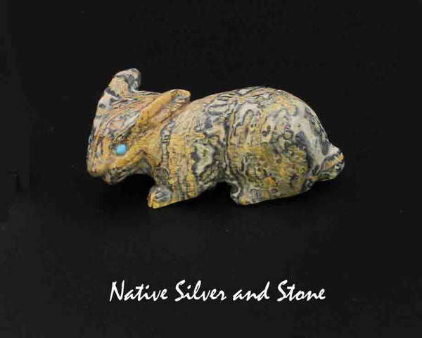 Z Rabbit<br>Zuni Fetish Carving<br>Lance Cheama<br>Leopard Jasper<br>Turquoise Eyes