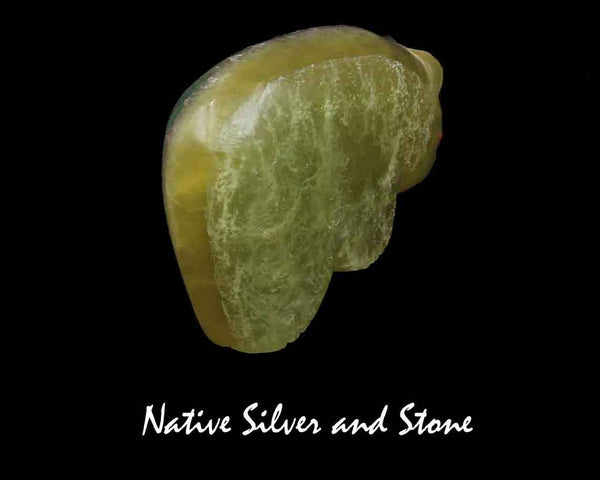 Z Bear on Fours<br>Zuni Fetish Carving<br>Lena Boone<br>Brazilian Fluorite<br>Coral Accents