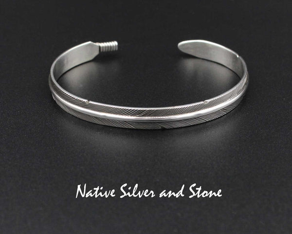 Z Lena Platero - Navajo<br>Navajo Jewelry<br>1/4" Bracelet - Cuff<br>Handmade Feather<br>Oxidized Sterling Silver<br>Size 6"