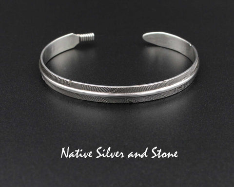 Z Lena Platero - Navajo<br>Navajo Jewelry<br>1/4" Bracelet - Cuff<br>Handmade Feather<br>Oxidized Sterling Silver<br>Size 6"