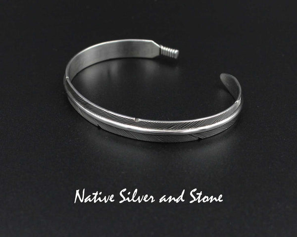 Z Lena Platero - Navajo<br>Navajo Jewelry<br>1/4" Bracelet - Cuff<br>Handmade Feather<br>Oxidized Sterling Silver<br>Size 6"
