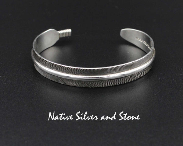 Z Lena Platero - Navajo<br>Navajo Jewelry<br>3/8" Bracelet - Cuff<br>Handmade Feather<br>Oxidized Sterling Silver<br>Size 6-1/8"