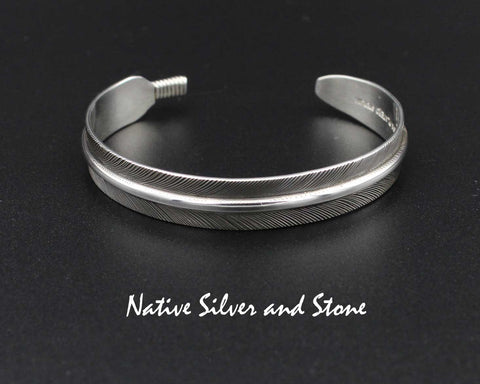 Z Lena Platero - Navajo<br>Navajo Jewelry<br>3/8" Bracelet - Cuff<br>Handmade Feather<br>Oxidized Sterling Silver<br>Size 6-1/8"