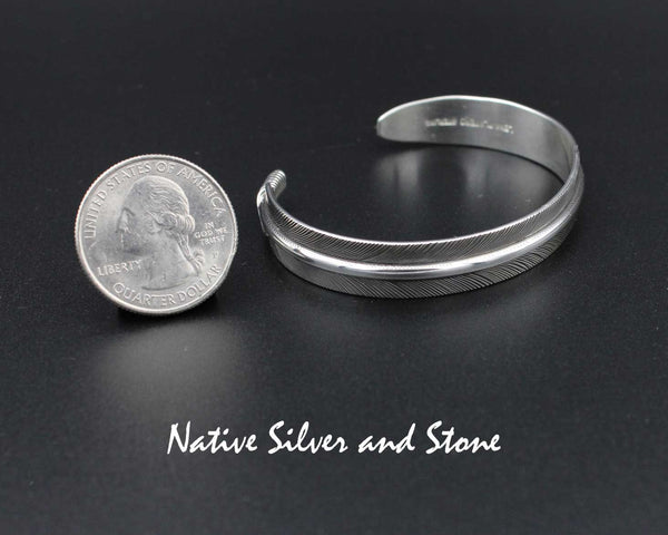 Z Lena Platero - Navajo<br>Navajo Jewelry<br>3/8" Bracelet - Cuff<br>Handmade Feather<br>Oxidized Sterling Silver<br>Size 6-1/8"