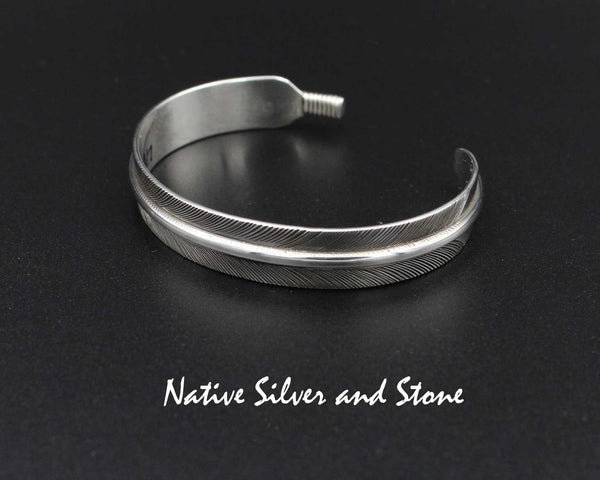 Z Lena Platero - Navajo<br>Navajo Jewelry<br>3/8" Bracelet - Cuff<br>Handmade Feather<br>Oxidized Sterling Silver<br>Size 6-1/8"