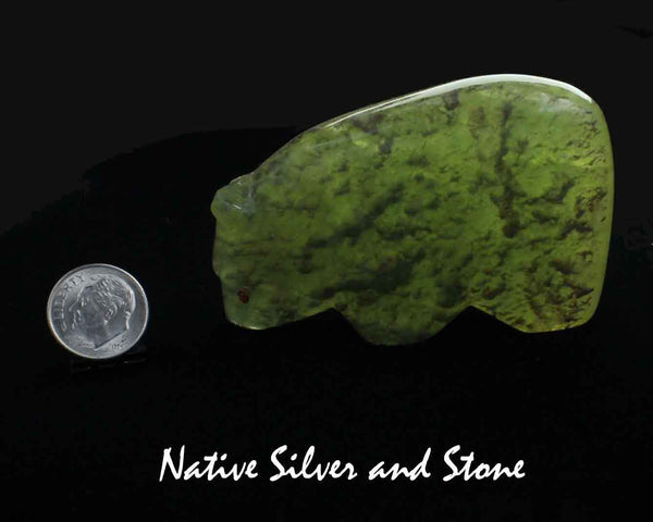 Z Bear on Fours<br>Zuni Fetish Carving<br>Lena Boone<br>Brazilian Fluorite<br>Coral Accents