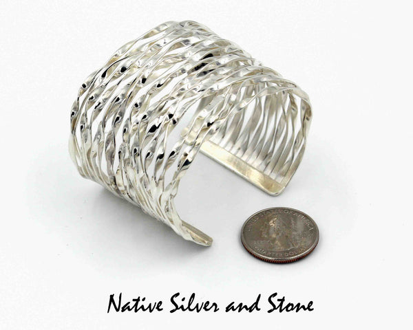 Lyle Piaso - Navajo<br>2" Bracelet - Cuff<br>Branch Wires<br>Sterling Silver <br>Size 6-5/16"