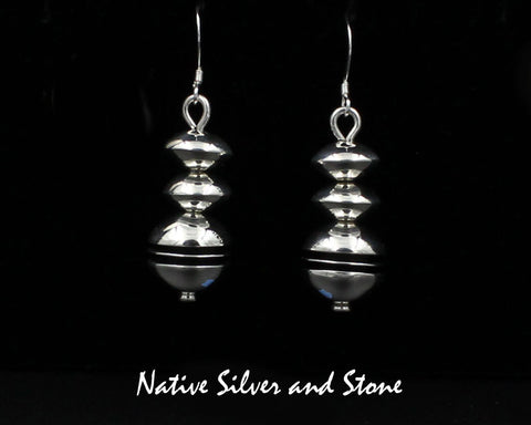 Mary Tom - Navajo<br>1-1/16" Earrings<br>9/16" Round Disc Bead<br>Wire<br>Sterling Silver