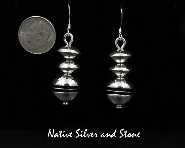 Mary Tom - Navajo<br>1-1/16" Earrings<br>9/16" Round Disc Bead<br>Wire<br>Sterling Silver