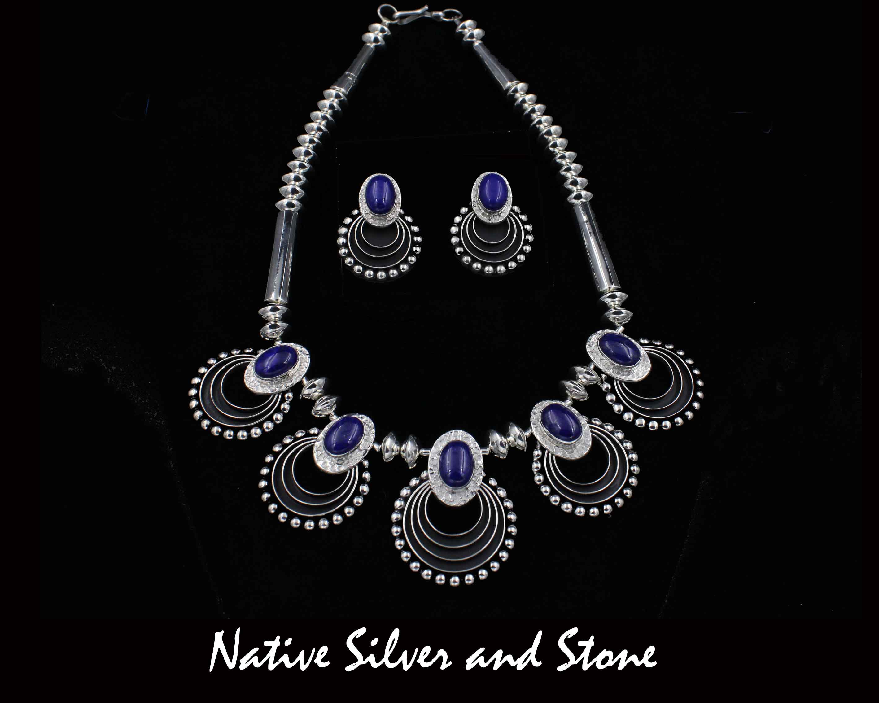Z Mary Tom - NavajoNecklace & Earrings Set19-3/4 Lapis ChokerSqua