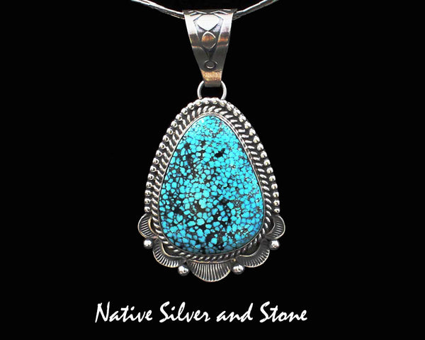 Mary Ann Spencer - Navajo<br>1-1/2" Pendant<br>Kingman Web Turquoise<br>Rounded Triangle<br>Single Twistwire, Beads, & Stamping<br>Sterling Silver