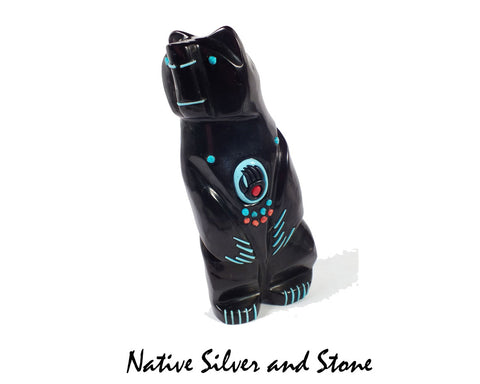 Z Bear-Standing Inlaid<br>Zuni Fetish Carving<br>Michael Laweka<br>Jet, Turquoise, & Coral