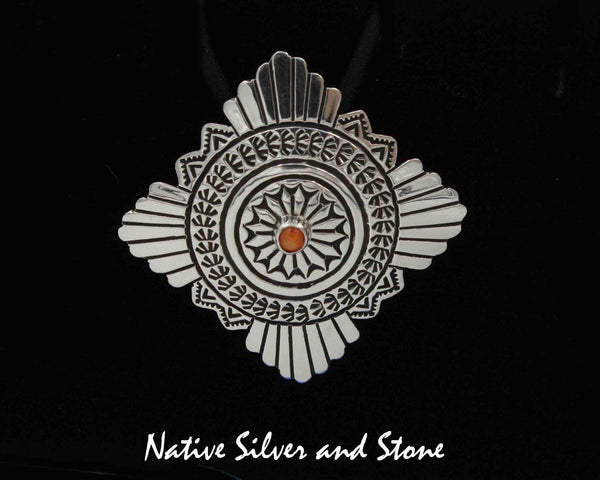 Z Michael Thompson (Deceased) - Navajo<br>1-13/16" Hair Tie<br>Stamped<br>Orange Spiny Dot<br>Sterling Silver