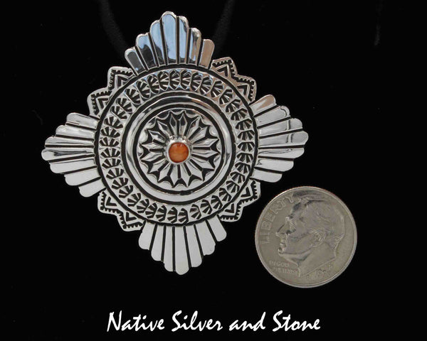 Z Michael Thompson (Deceased) - Navajo<br>1-13/16" Hair Tie<br>Stamped<br>Orange Spiny Dot<br>Sterling Silver
