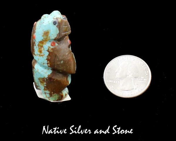 Z Bear-Standing<br>Zuni Fetish Carving<br>Michael Lasiloo<br>Boulder Turquoise<br>Coral & Lapis Accents