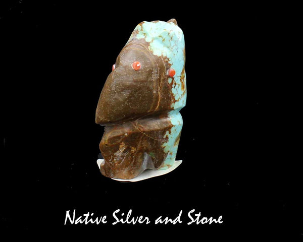 Z Bear-Standing<br>Zuni Fetish Carving<br>Michael Lasiloo<br>Boulder Turquoise<br>Coral & Lapis Accents