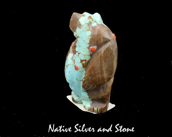 Z Bear-Standing<br>Zuni Fetish Carving<br>Michael Lasiloo<br>Boulder Turquoise<br>Coral & Lapis Accents