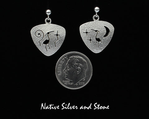 Z Myron Panteah - Zuni/Navajo<br>Triangle Heron Earrings<br>Handmade Dangle Post<br>Sterling with Cut-out