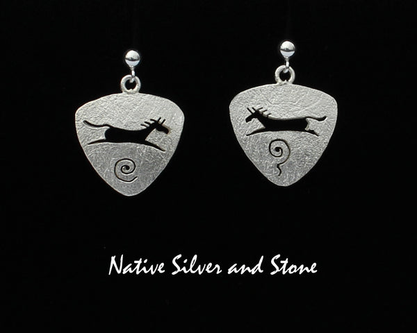 Z Myron Panteah - Zuni/Navajo<br>Triangle Horse Earrings<br>Handmade Dangle Post<br>Sterling with Cut-out