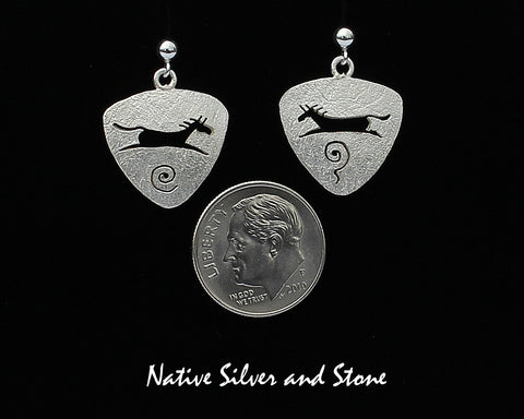 Z Myron Panteah - Zuni/Navajo<br>Triangle Horse Earrings<br>Handmade Dangle Post<br>Sterling with Cut-out