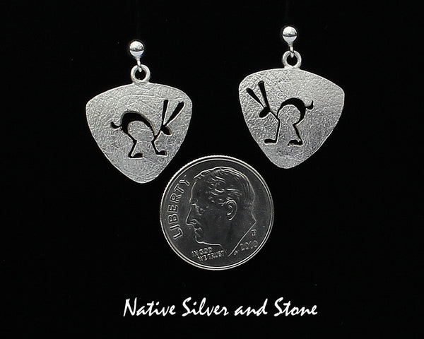 Z Myron Panteah - Zuni/Navajo<br>Triangle Jack Rabbit Earrings<br>Handmade Dangle Post<br>Sterling with Cut-out