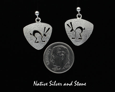 Z Myron Panteah - Zuni/Navajo<br>Triangle Jack Rabbit Earrings<br>Handmade Dangle Post<br>Sterling with Cut-out