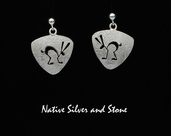 Z Myron Panteah - Zuni/Navajo<br>Triangle Jack Rabbit Earrings<br>Handmade Dangle Post<br>Sterling with Cut-out