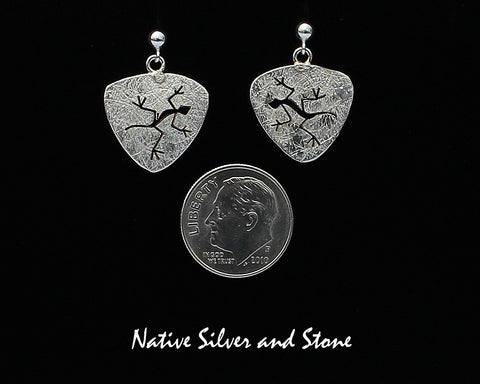 Z Myron Panteah (1966 - 2016)   Zuni/Navajo<br>Triangle Lizard Earrings<br>Handmade Dangle Post<br>Sterling with Cut-out