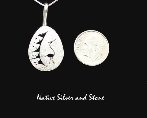 Z Myron Panteah - Zuni/Navajo<br>Teardrop Heron Pendant (Only)<br>Handmade Sterling with<br>Cut-out