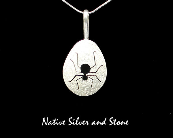 Z Myron Panteah (1966 - 2016)   Zuni/Navajo<br>LAST ITEM<br>Teardrop Spider Pendant (Only)<br>Handmade Sterling with<br>Cut-out