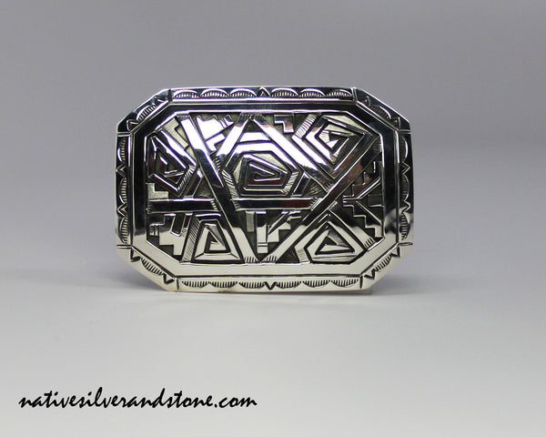 Z Peter Nelson - Navajo<br>3"W Western Buckle<br>Oxidized Sterling Silver Overlay