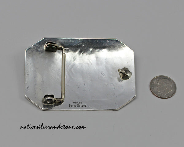Z Peter Nelson - Navajo<br>3"W Western Buckle<br>Oxidized Sterling Silver Overlay