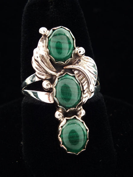Z Miscellaneous Artist, SN<br>Navajo Jewelry<br>Ring - Malachite - 3 Ovals<br>Size  6-3/4