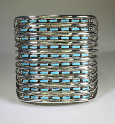 Z Cecil & Connie Hattie Johnson - Zuni<br>Bracelet Cuff <br>10 Row Needlepoint<Br>70 Sleeping Beauty Turquoise Inlay<br>Size 6-5/8 (Medium)