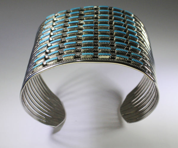 Z Cecil & Connie Hattie Johnson - Zuni<br>Bracelet Cuff <br>10 Row Needlepoint<Br>70 Sleeping Beauty Turquoise Inlay<br>Size 6-5/8 (Medium)