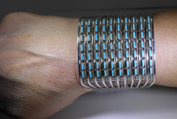 Z Cecil & Connie Hattie Johnson - Zuni<br>Bracelet Cuff <br>10 Row Needlepoint<Br>70 Sleeping Beauty Turquoise Inlay<br>Size 6-5/8 (Medium)