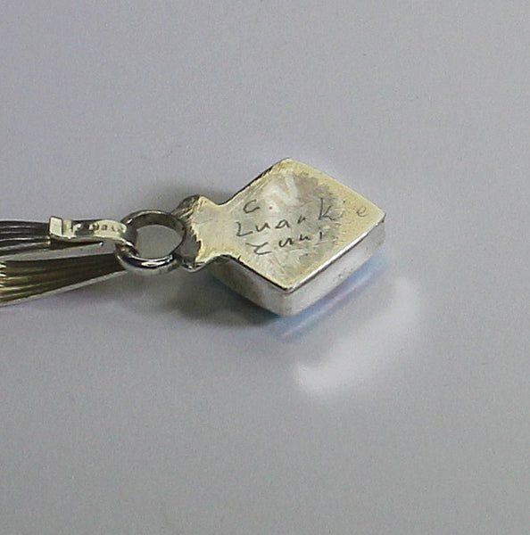 Z C Luarkie (Zuni) Box Pendant<br>Multi-Inlay with Silver Chain<br>Turquoise, White Mother of Pearl, Coral, & Jet in Sterling Silver