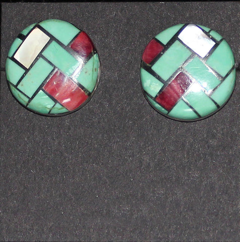 Rena Owen<br>Santo Domingo/Ke-Wa Jewelry<br>Earrings - Post/Stud Circles<br>Mosaic