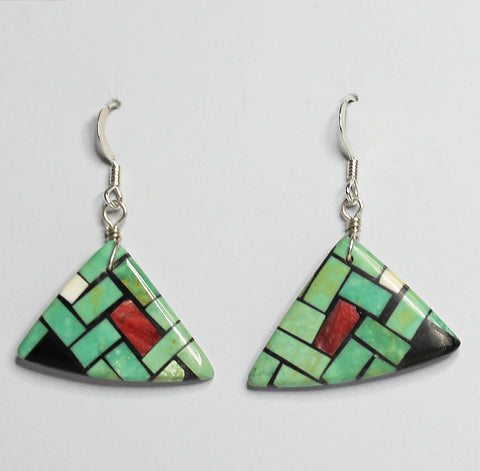 Rena Owen<br>Santo Domingo/Ke-Wa Jewelry<br>Earrings - French Wire Triangle<br>Mosaic