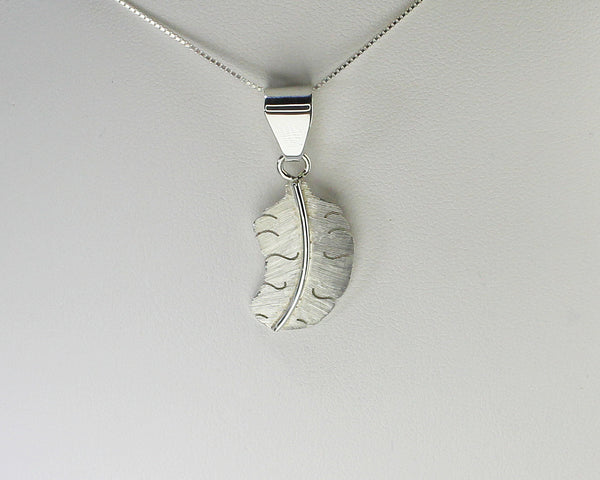 Z Michael Kirk (Isleta)<br>Pendant - Feather Petite<br>Etched and Cut<br> with 18" Silver Box Chain