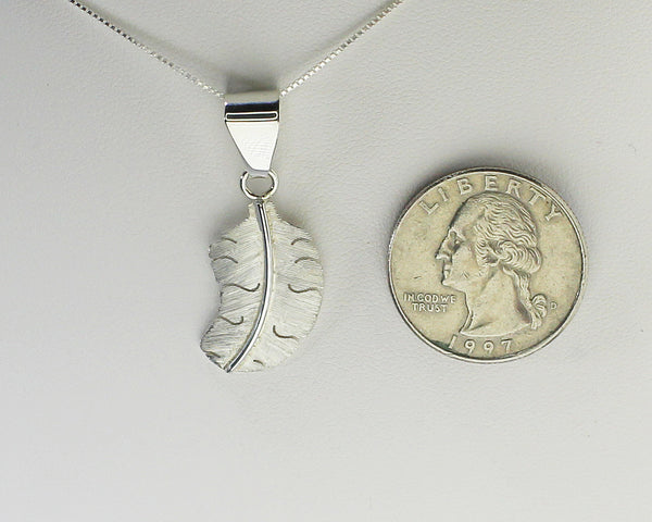 Z Michael Kirk (Isleta)<br>Pendant - Feather Petite<br>Etched and Cut<br> with 18" Silver Box Chain
